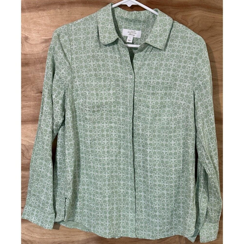 Charter Club Women’s Small Blouse Luxury Linen Button Down Roll Tab Floral